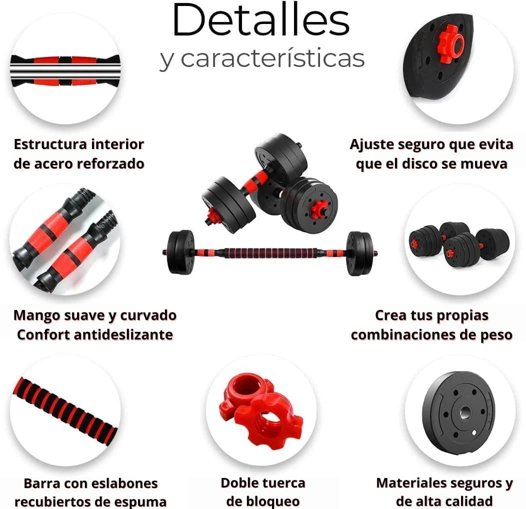 SET de Pesas Completo 44 LBS + Barra Acolchada GRATIS 🔥 KIT COMPLETO